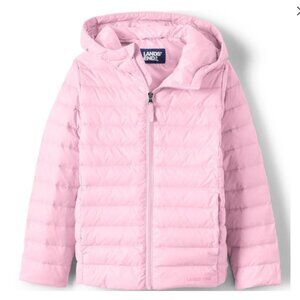 Lands' End Girls' Lightweight hooded Insulated Puffer Jacket, Pink, Large
